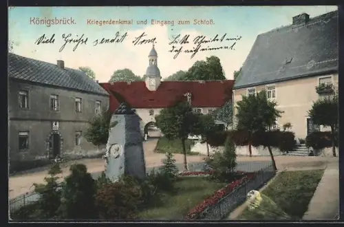 AK Königsbrück, Kriegerdenkmal, Eingang zum Schloss