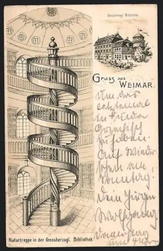 Künstler-AK Weimar, Naturtreppe i. d. Grossherzogl. Bibliothek
