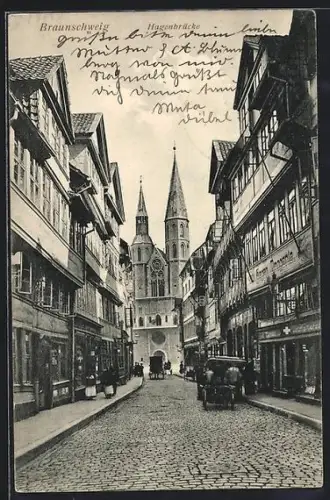 AK Braunschweig, Strassenpartie mit Hagenbrücke