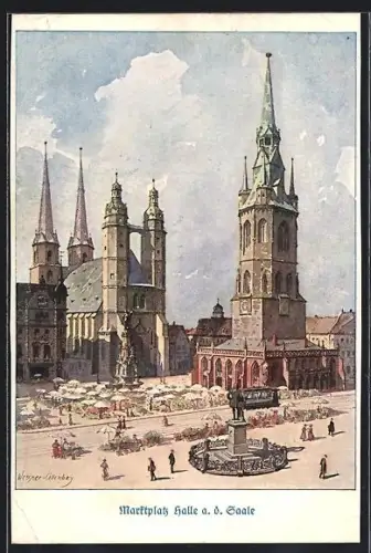 AK Halle a. d. Saale, Partie am Marktplatz