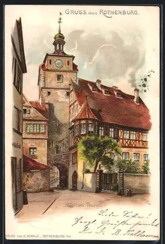 Lithographie Rothenburg, Weisser Turm