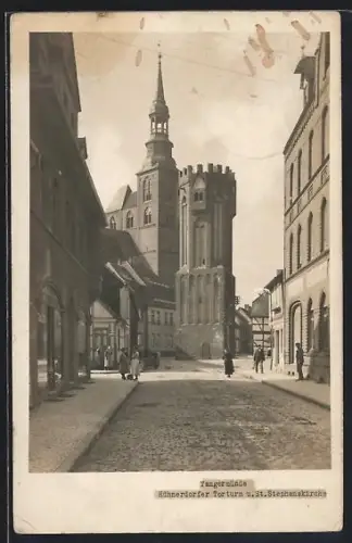 AK Tangermünde, Hühnerdorfer Torturm, St. Stephanskirche