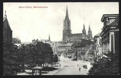 AK Neu-Ulm, Marienstrasse, Blick auf das Ulmer Münster
