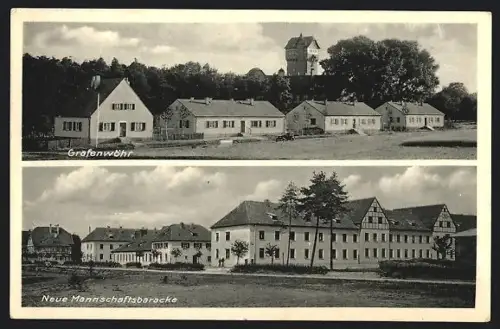 AK Grafenwöhr, Wohnhäuser, Wasserturm, Neue Mannschaftsbaracke