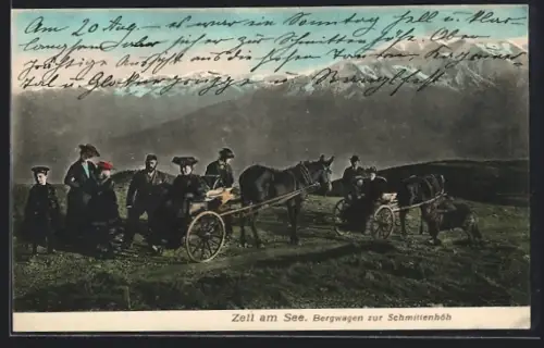 AK Zell am See, Bergwagen zur Schmittenhöh mit Fahrgästen