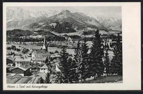 AK Kössen i. Tirol, Totalansicht mit Kaisergebirge