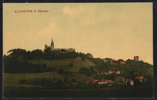 AK Althofen in Kärnten, Ortsansicht mit Kirche auf dem Berg