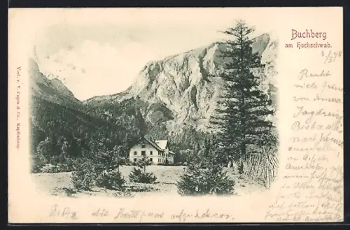 AK Buchberg am Hochschwab, Gebäudeansicht vor Bergpanorama