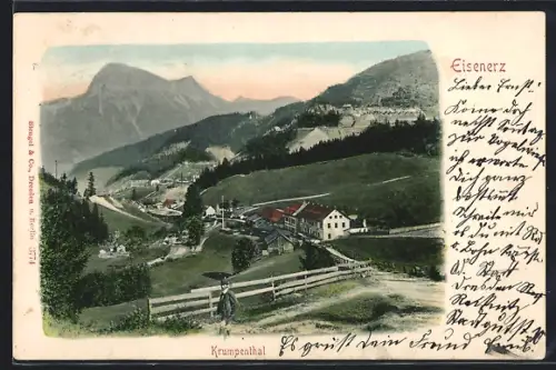 AK Eisenerz, Krumpenthal, Ortsansicht aus der Vogelschau