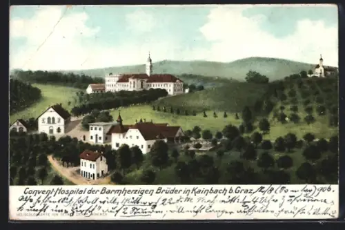 AK Kainbach b. Graz, Convent-Hospital der Barmherzigen Brüder aus der Vogelschau