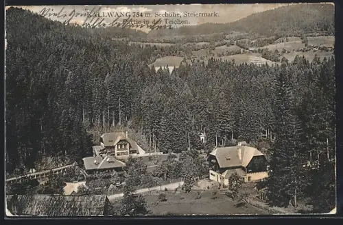 AK Kallwang /Steiermark, Partie in der Teichen aus der Vogelschau