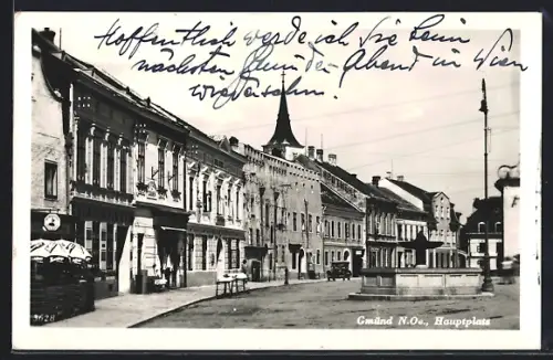 AK Gmünd /N. Ö., Hauptplatz mit Brunnen und Kirche, Panorama