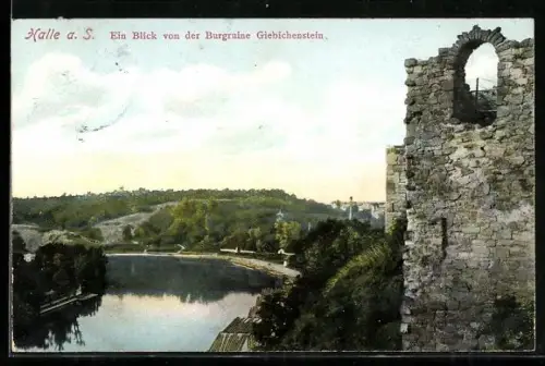 AK Halle a. S., Blick von der Burgruine Giebichenstein