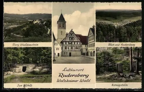 AK Rudersberg /Welzheimer Wald, Burg Waldenstein, Juxhöhle, Königstein, Blick auf Rudersberg