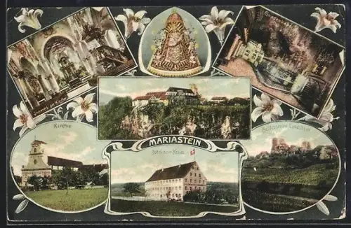 AK Mariastein, Hotel zum Kreuz, Schlossruine Landskron, Kirche, Gnadenkapelle