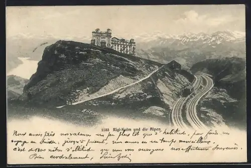 AK Rigi-Kulm und die Alpen, Bergbahn