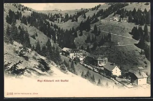 AK Rigi-Klösterli mit Staffel, Wanderer mit Blick ins Tal um 1900
