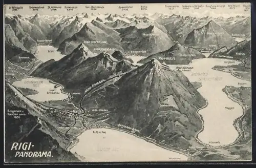 AK Luzern, Landkarte mit Vierwaldstättersee, Luger See, Rigi-Kulm