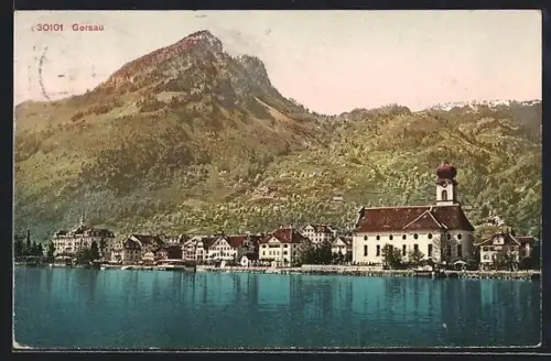 AK Gersau, Ortsansicht mit Bergpanorama