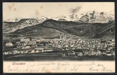 Künstler-AK Einsiedeln, Teilansicht mit Kloster