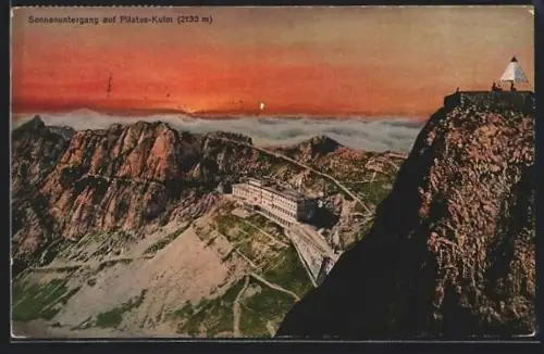 AK Pilatus-Kulm, Hotel bei Sonnenuntergang