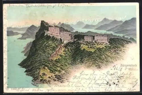 AK Bürgenstock, Hotelanlagen mit Umgebung aus der Vogelschau