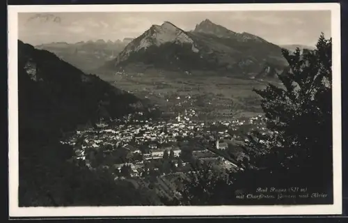 AK Bad Ragaz, Teilansicht mit Churfirsten, Gonzen und Alvier