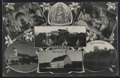 AK Mariastein, Hotel zum Kreuz, Schlossruine Landskron, Kirche, Gnadenkapelle