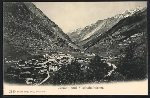 AK Zermatt, Teilansicht und Mischabelhörner
