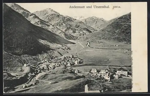 AK Andermatt, Ortspanorama mit Ursernthal