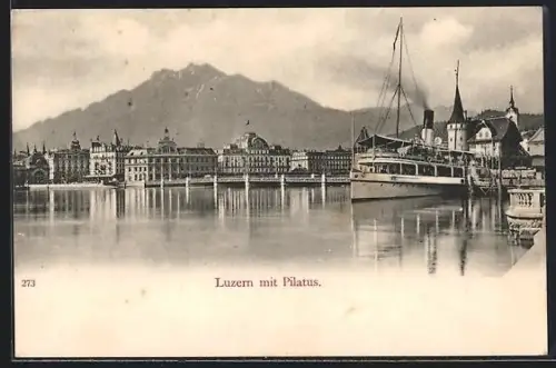 AK Luzern, Uferpartie mit Pilatus