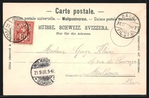 AK Basel, Alte Rheinbrücke mit Martinskirche