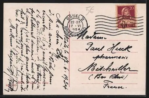 AK Basel, Rheinpartie mit Kirche