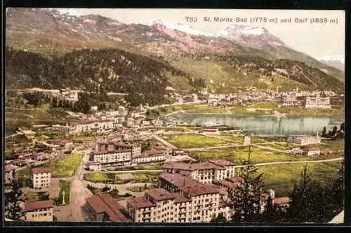 AK St. Moritz-Bad, Totalansicht mit Dorf