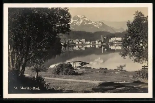 AK St. Moritz-Bad, Teilansicht mit Gebirgspanorama