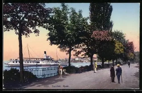 AK Territet, Quai mit Dampfer und Spaziergängern