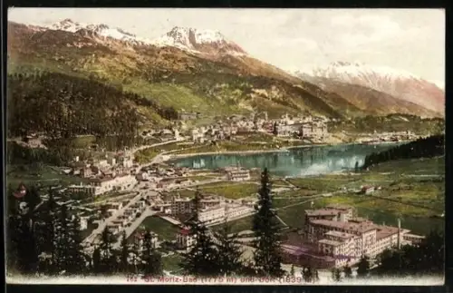 AK St. Moritz-Bad, Panorama mit Dorf