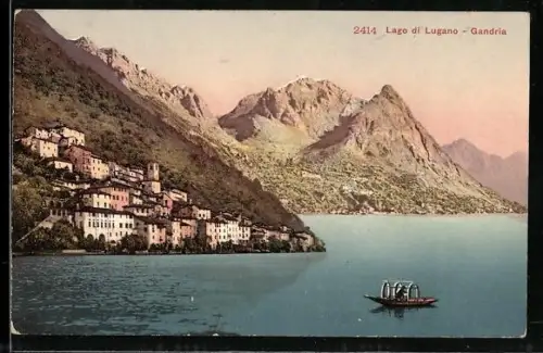 AK Gandria, Blick über den Luganosee auf die Ortschaft