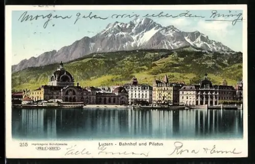 AK Luzern, Bahnhof und Pilatus