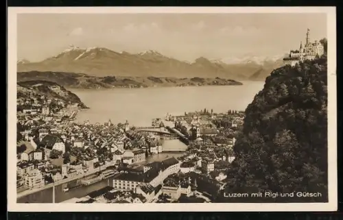 AK Luzern, Teilansicht mit Rigi und Gütsch