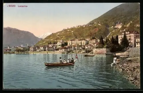 AK Locarno, Ortsansicht vom Wasser aus