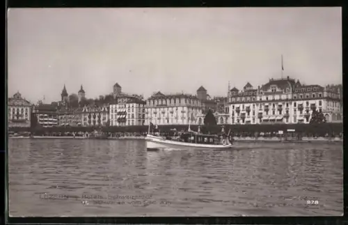 AK Luzern, Hotels Schweizerhof, Schwanen vom See aus