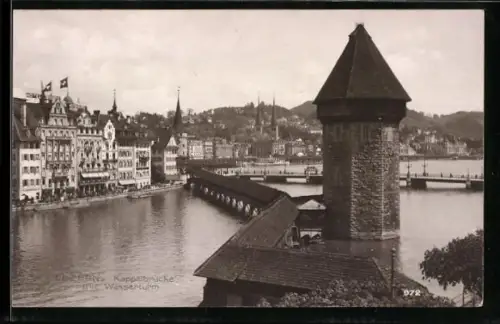 AK Luzern, Kappelbrücke mit Wasserturm