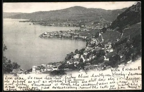 AK Montreux, Totalansicht mit See und umgebenden Bergen