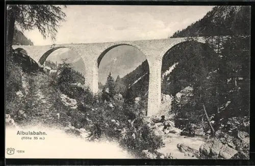 AK Albulabahn, Brücke mit Gebirgspanorama