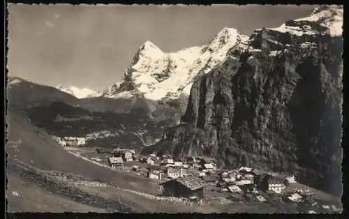 AK Mürren, Totalansicht mit Eiger und Mönch