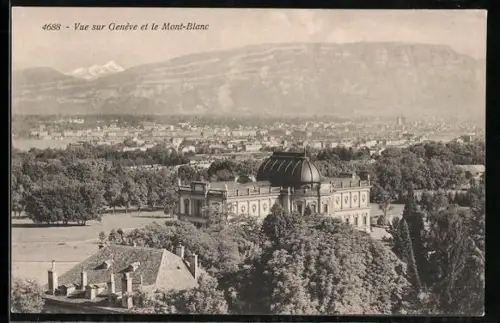 AK Genève, Vue générale et le Mont-Blanc