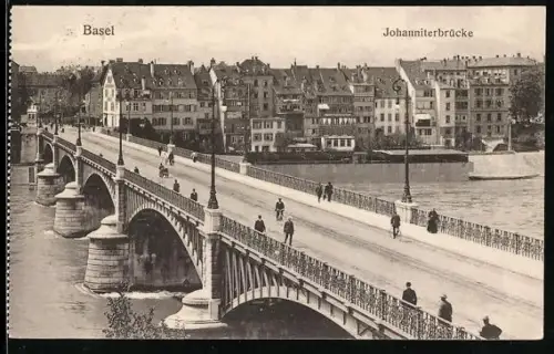 AK Basel, Johanniterbrücke mit Uferblick