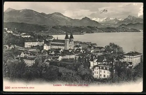 AK Luzern, Hofkirche und Rigi