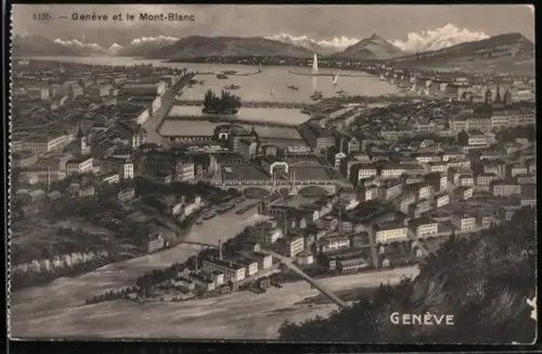 AK Geneve, Vue générale et le Mont-Blanc